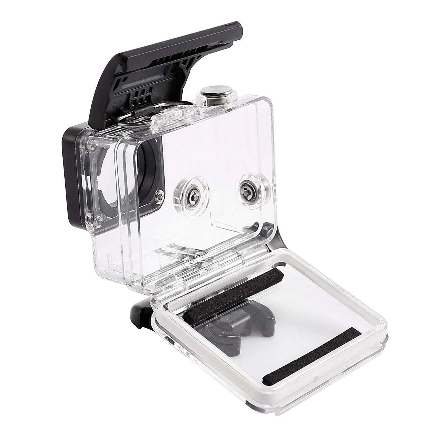 Carcasă pentru GoPro Hero 3/4 – vedere din spate, cu acces complet la ecran