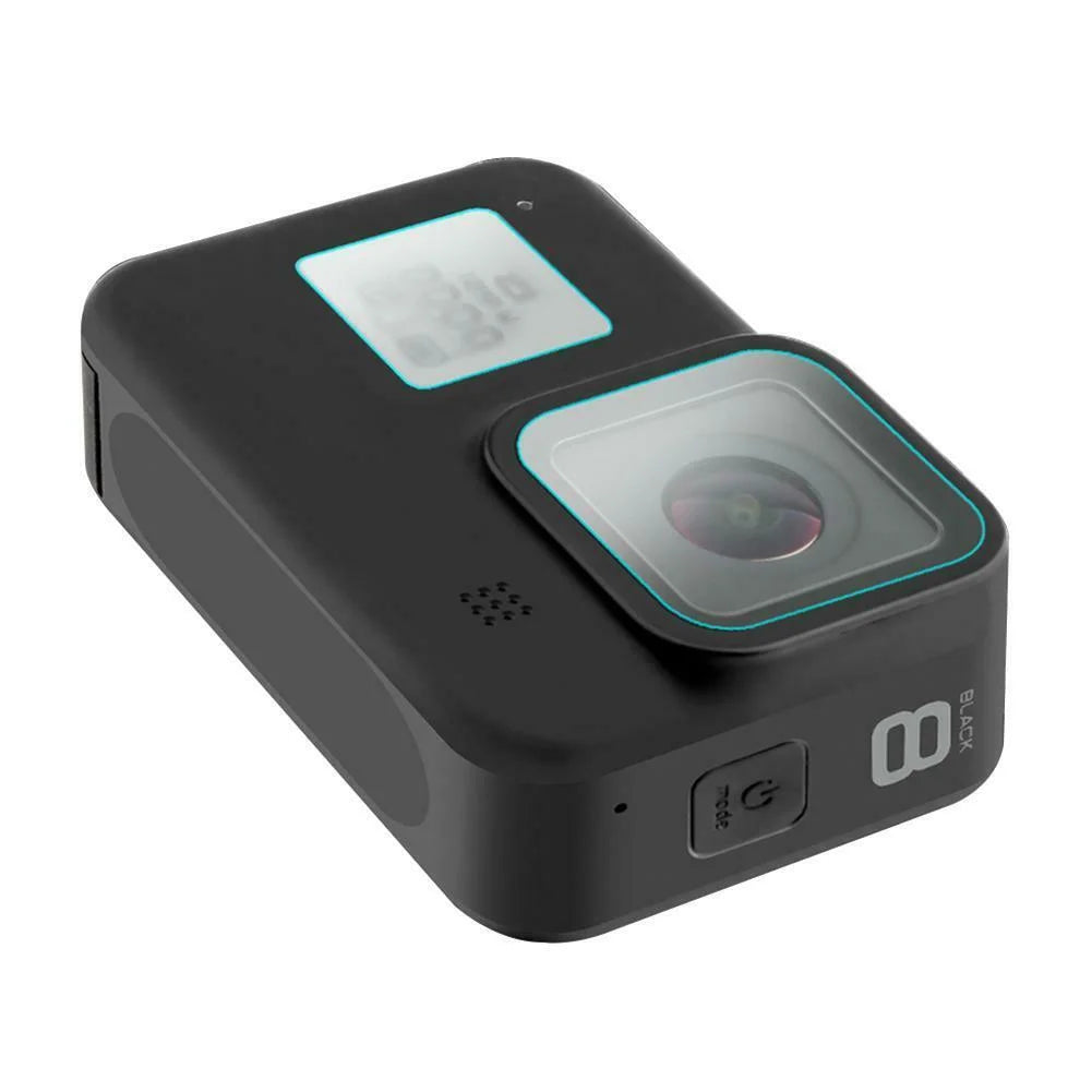 Foliile aplicate pe GoPro Hero 8, evidențiind transparența perfectă