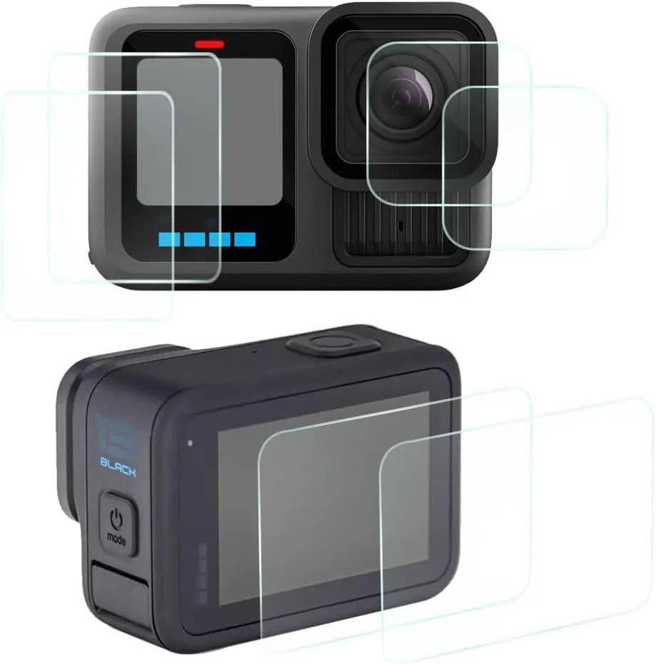 Set folie protecție sticlă pentru GoPro Hero 13 aplicată pe cameră