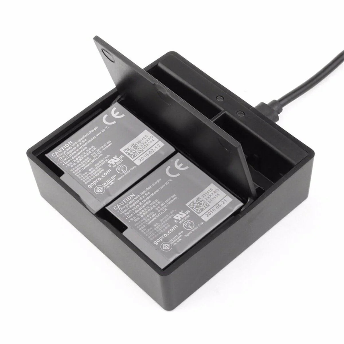 Incarcator dual AHDBT-50 cu spatiu depozitare pentru bateriile camerelor GoPro Hero 5, GoPro Hero 6, GoPro Hero 7, GoPro Hero 8