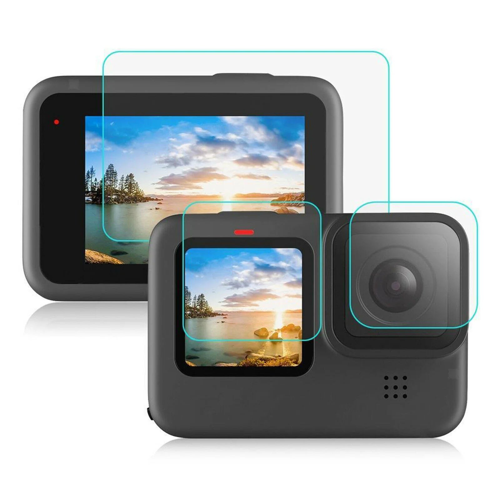Set de folii de protectie din sticla pentru ecrane, obiectiv GoPro Hero 9, 10, 11, 12