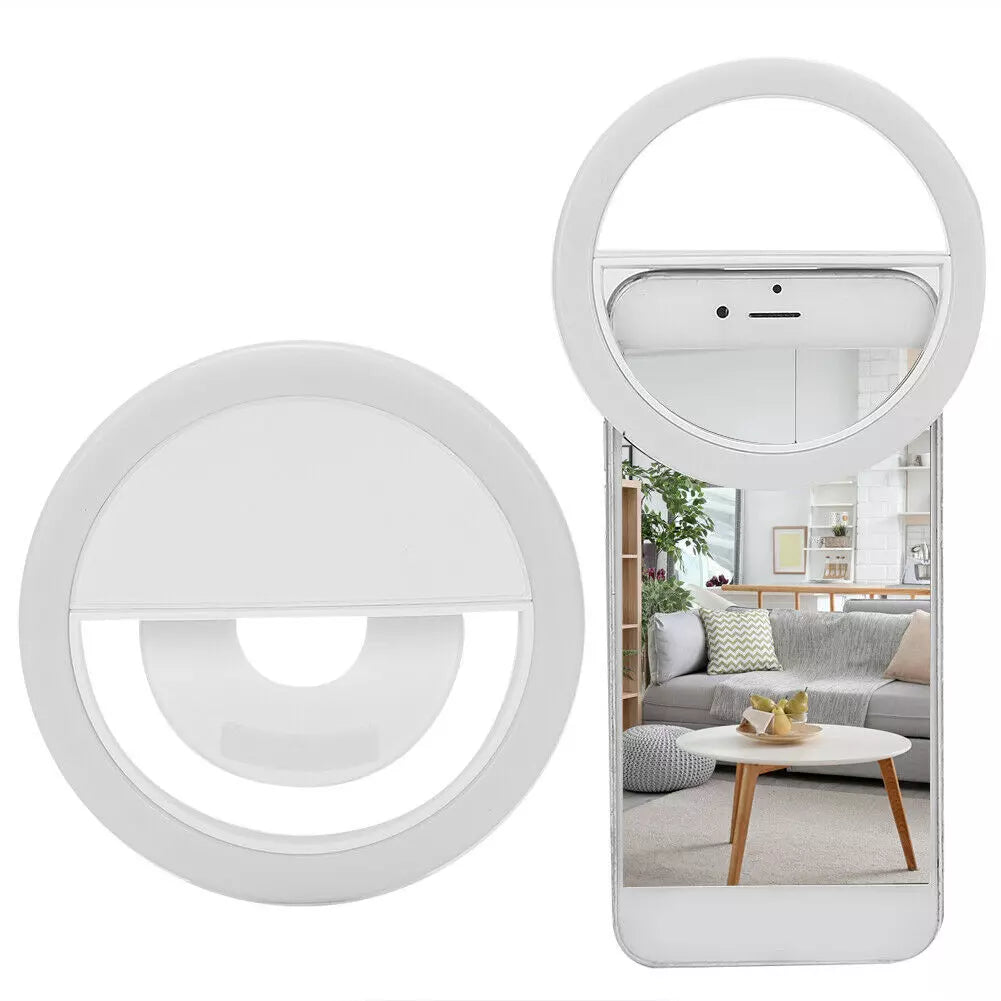 Lampa selfie LED circulară atașată la smartphone