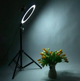 Lampa circulara LED diametru 26 cm, trepied 210 cm, cap bila si telecomanda