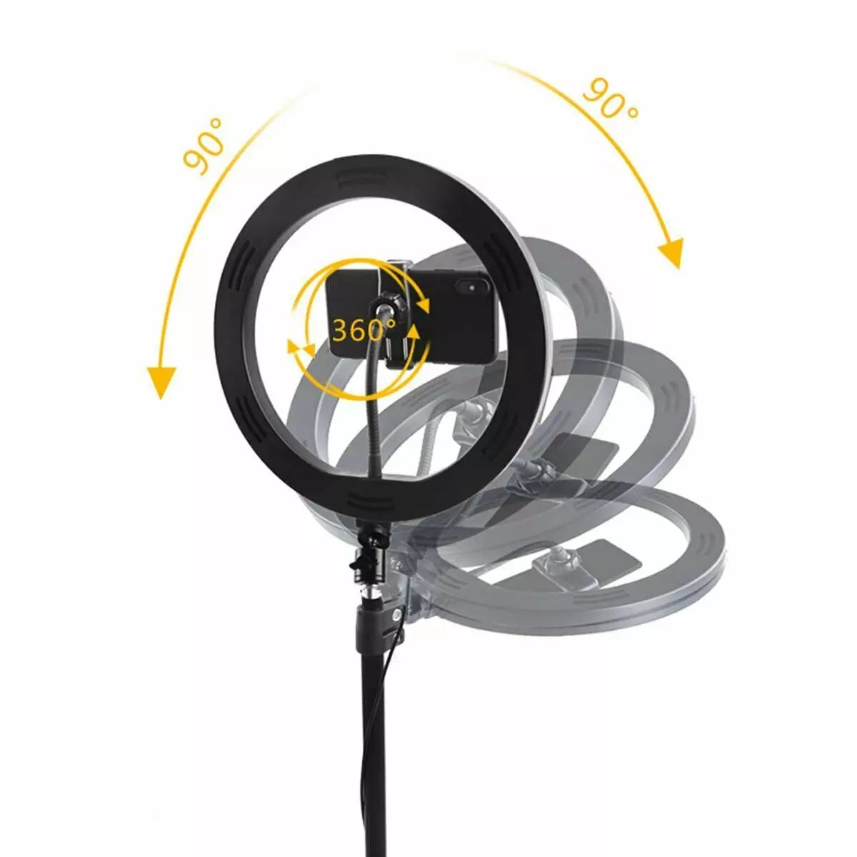 Lampa circulară LED 26cm cu suport telefon pe trepied 210cm