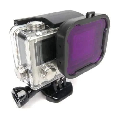 Filtru mov montat pe carcasa GoPro Hero 4 pentru scufundări