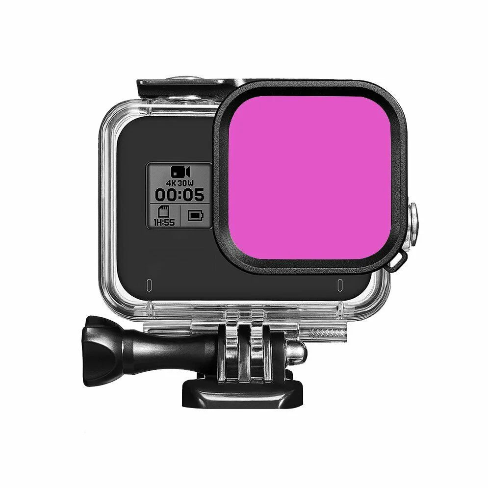 Filtru mov montat pe carcasa GoPro Hero pentru utilizare în scufundări