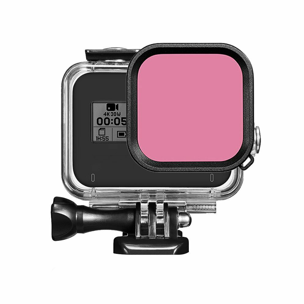 Filtru roz montat pe carcasa GoPro Hero 8 pentru scufundări