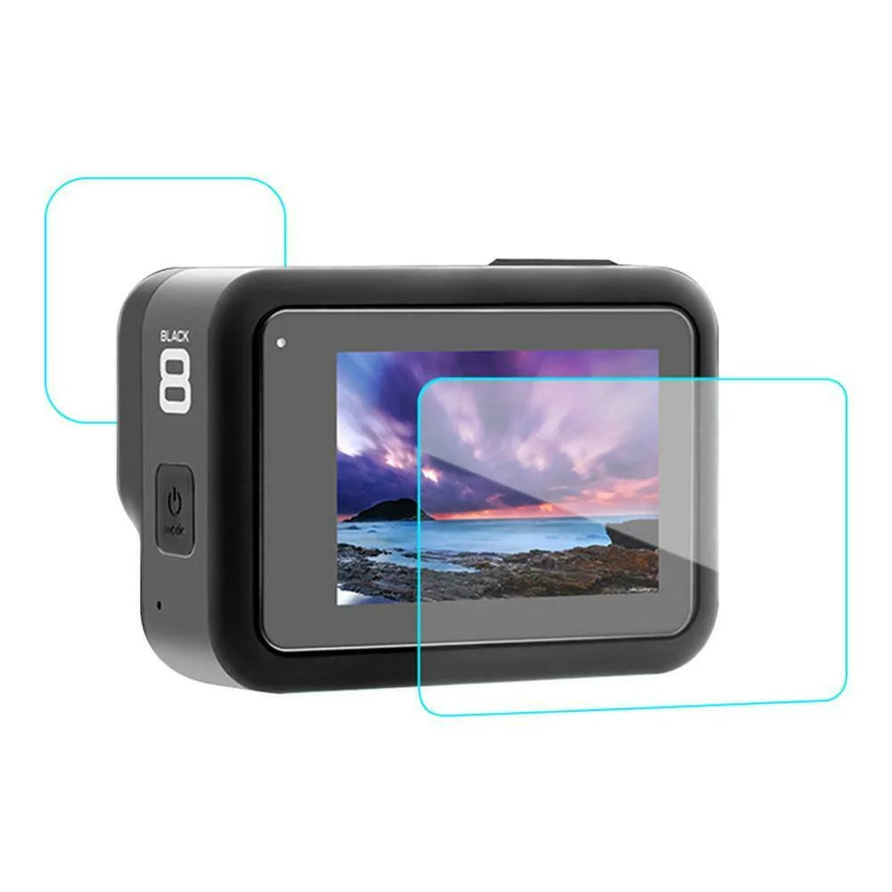 Foliile aplicate pe GoPro Hero 8, evidențiind transparența perfectă