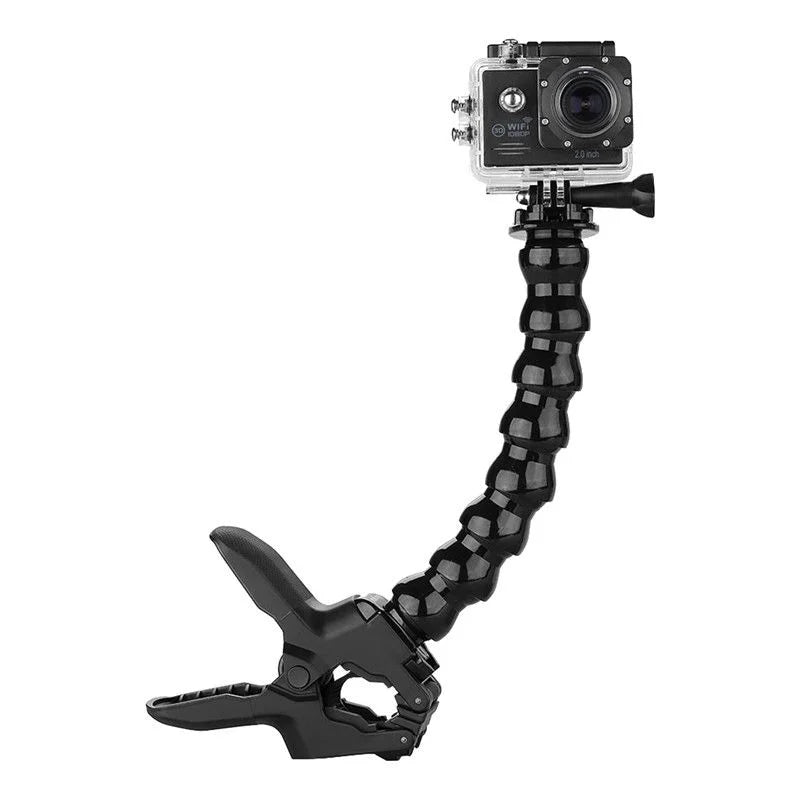Sistem de prindere flexibil cu clemă, compatibil cu camere video sport